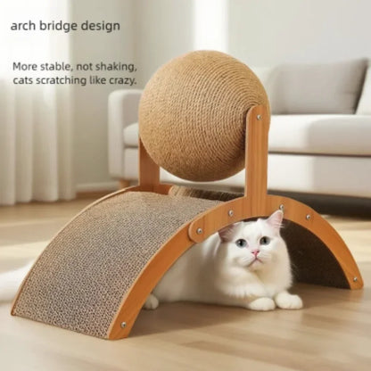 2-in-1 Wooden Cat Scratching Ball And Sisal Scratch Board Durable Solid Wood Paw Toy for Cats And Kittens Pet Supplies