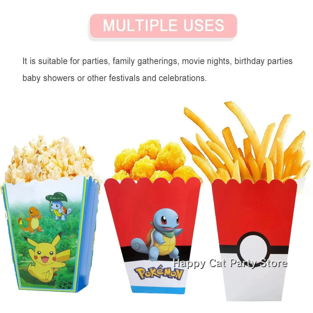 Pokemon Popcorn Box Birthday Decor Pikachu Gift Box Poke Ball Cookies Chocolate Candy Box Baby Shower Kids Gifts Party Supplies
