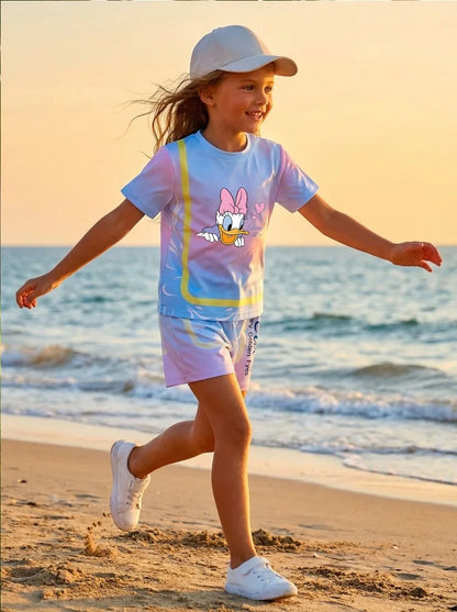 Summer Girls Casial Outfits Breathable Kids Running Shorts Sets Children's O Neck T Shirt Shorts Two Piece Outdoor Sport Clothes