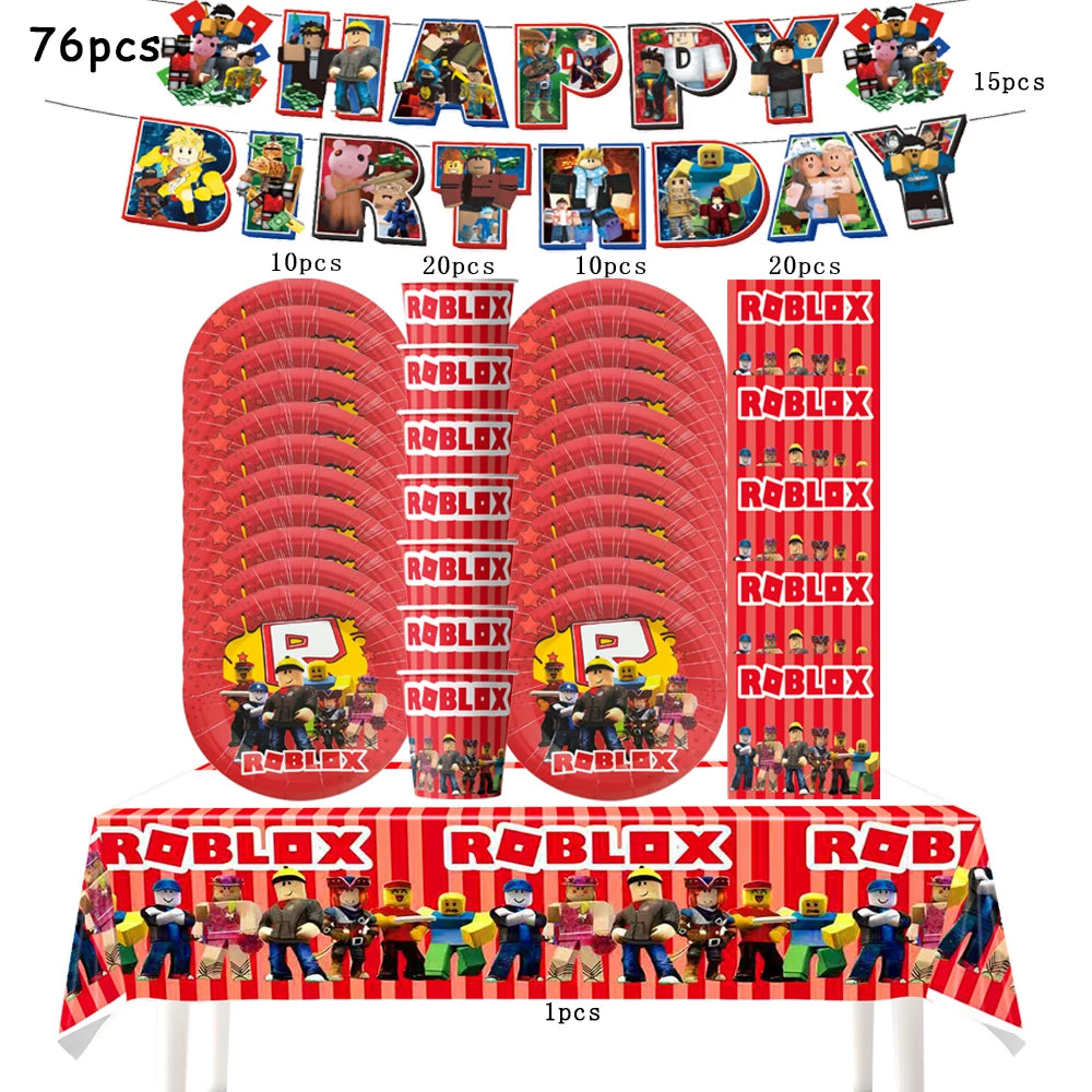 Robot Boy Happy Birthday Decoration Tableware Set Roblox Paper Tablecloth Plate Cup Cake Balloon Baby Shower Game Party Supplies