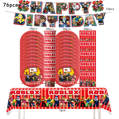 Robot Boy Happy Birthday Decoration Tableware Set Roblox Paper Tablecloth Plate Cup Cake Balloon Baby Shower Game Party Supplies