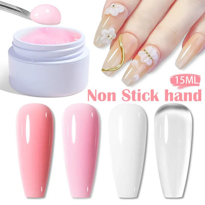 15ML Solid Non Stick Hand Extension Gel Nail Polish -Pink/White/Clear Extension Gel for Mnicure Carving Nail Art Emboss Hard Gel