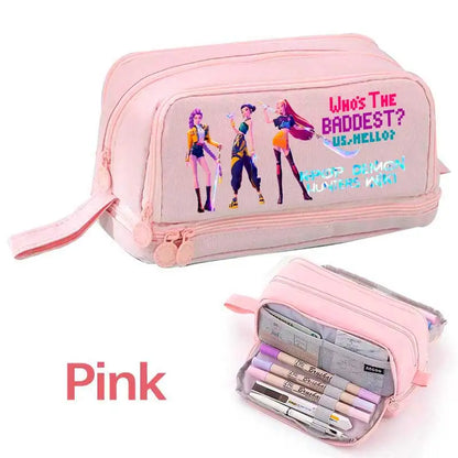 KPOP Pencil Case Student Storage Bag Stationery Large Space Storage 4 Compartment Pouch Double Side Opened