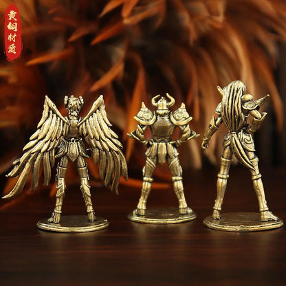 Golden Gold Saints Mini Figures Set Brass Style Anime Collectible Statues Luxury Desk Decor Gift for Anime Fans