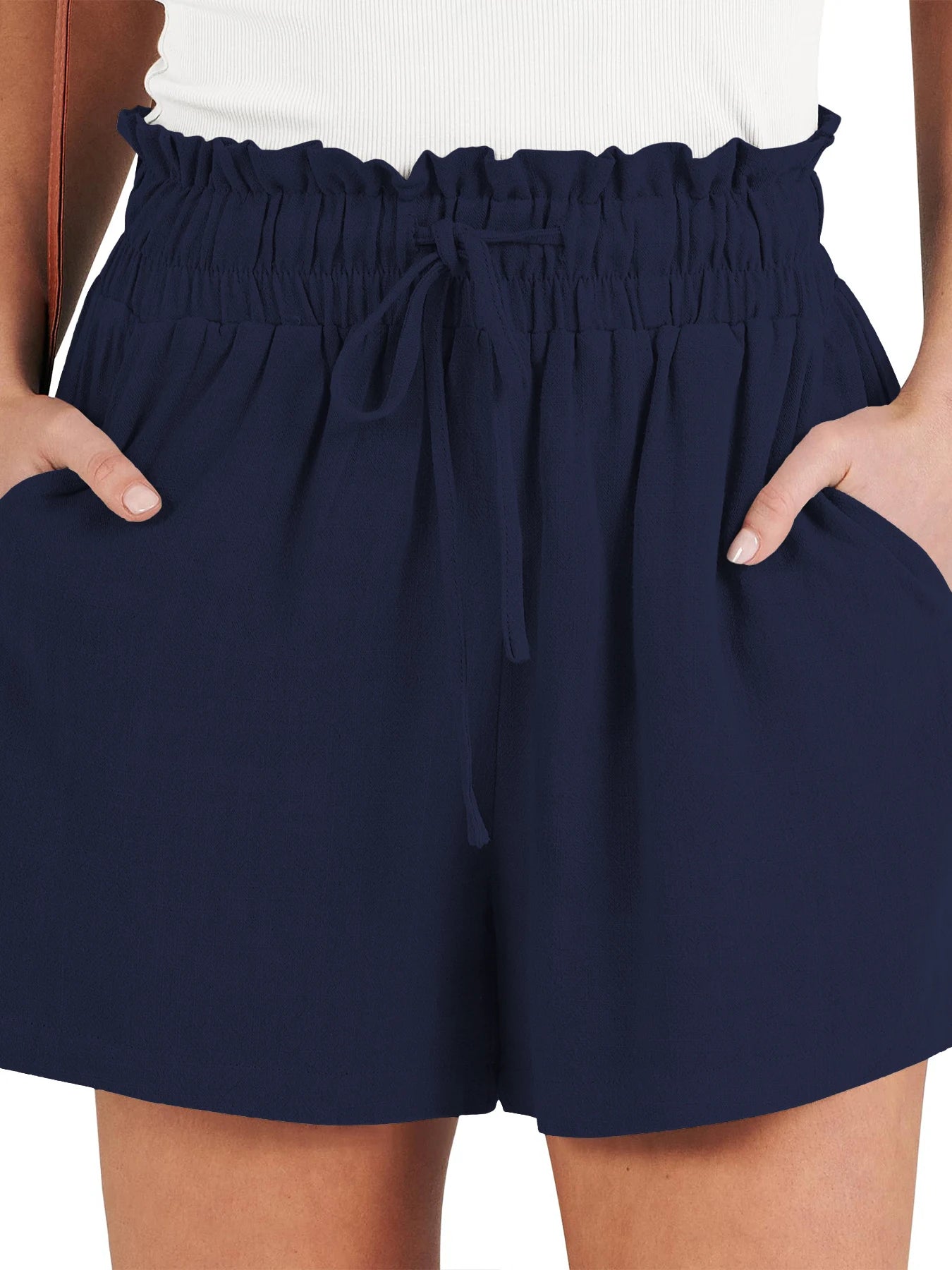 Women's Shorts Breathable Drawstring Elastic Waist Lightweight Solid Color Casual Business Style Fashion Linen Shorts
