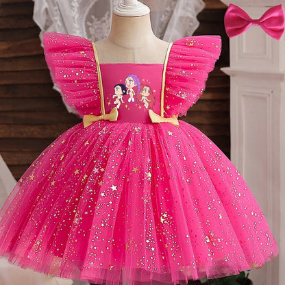 K-Pop Hunters Zoey Rumi Girl Fall Party Dress Birthday Holiday High Waist Tulle Dress Bow Wedding Gown Kids Wear Princess Dress