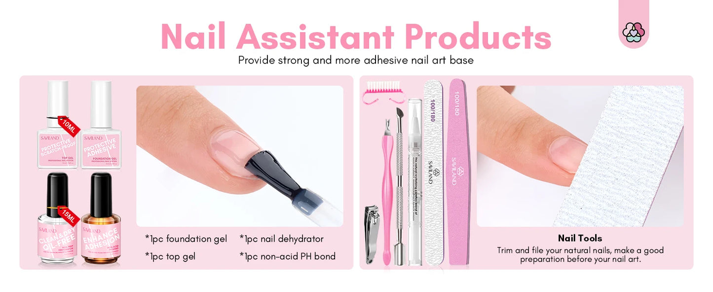 Saviland 7 Colors All In One Poly Gel Kit with UV Light Nail Drill Slip Solution for Nail Extension Home Salon DIY