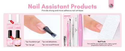 Saviland 7 Colors All In One Poly Gel Kit with UV Light Nail Drill Slip Solution for Nail Extension Home Salon DIY