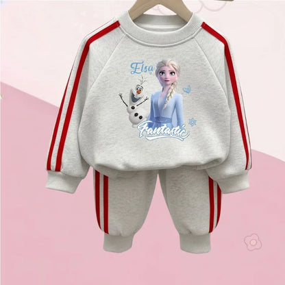Girls' Frozen "Heart of Sisters" 2-Piece Jogger Set: Pullover Sweatshirt & Striped Pants