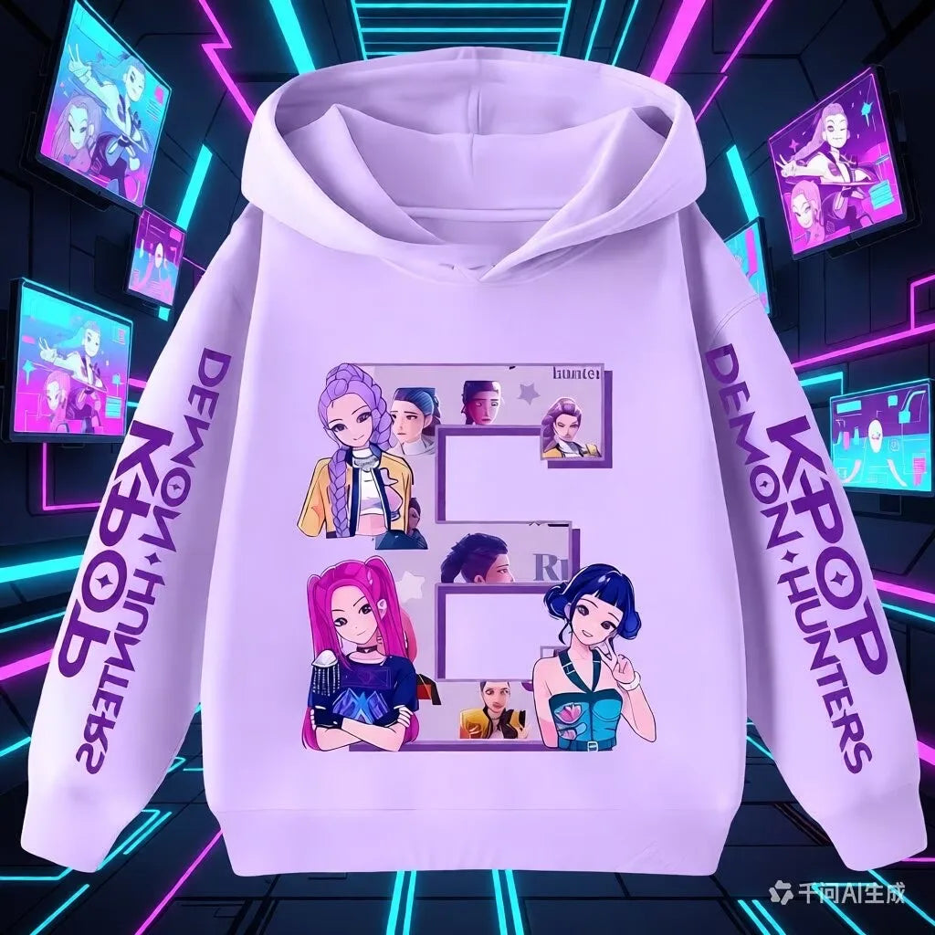 Hoodie for children with letters A-Z, Kpop Demon Hunters sportswear for girls, casual top for autumn and winter long sleeve