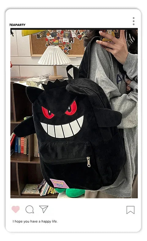 Gengar Plush Backpack  Anime Pokemon School Bag Large Capacity Soft Stuffed Animal Shoulder Bag for Boys Girls Birthday Gift