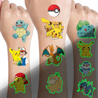 8pcs Luminous Pokemon Pikachu Cute Tattoo Stickers Arm Face Glowing Body Art Children Temporary Tattoo Kids Gift Party Supplies
