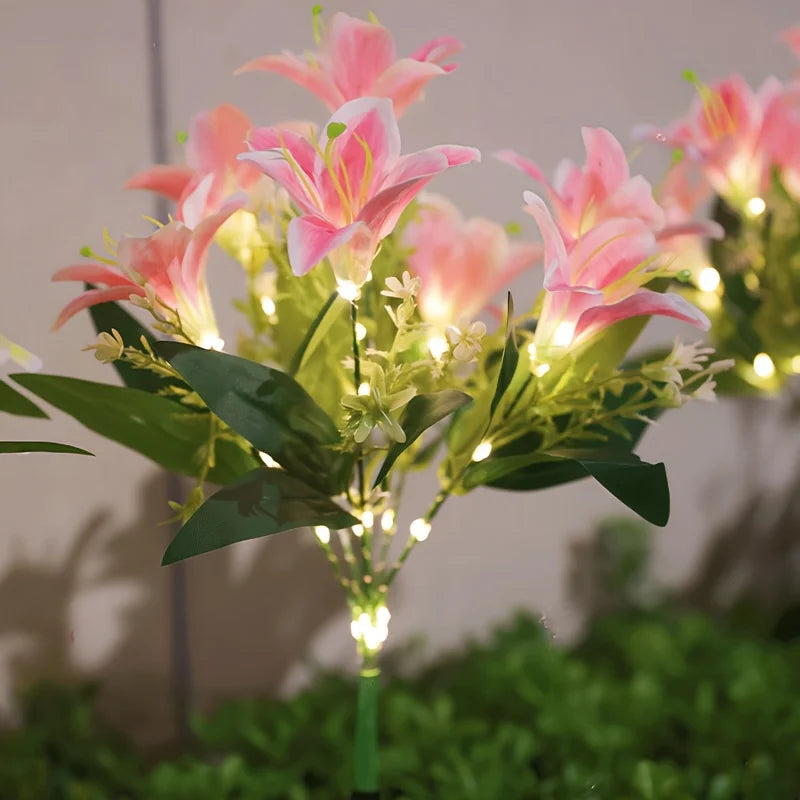 Auto Solar Lily Garden Lights (7 Heads) - Waterproof LED Outdoor Flower Decor for Yard, Pathway, Camping, Wedding | Ground Spike