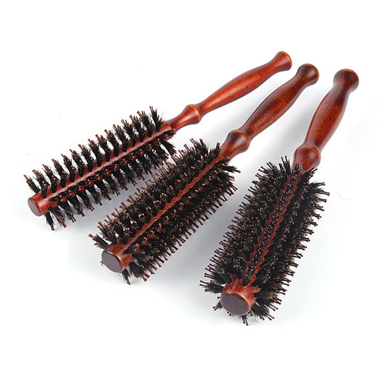Wood Handle Round Rolling Brush Boar Bristle Nylon Hair Comb Anti Static Brush Straight Twill Hair Comb Hairdressing Tool