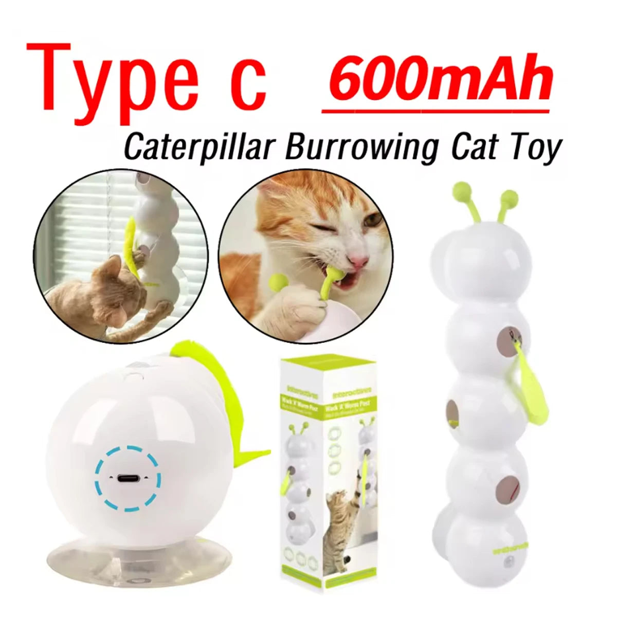 Sensor Automatic Cat Feather Toy USB Rechargeable Interactive Fluffy Tail Teaser with Suction Cup Automatic Cat Toy for Indoor