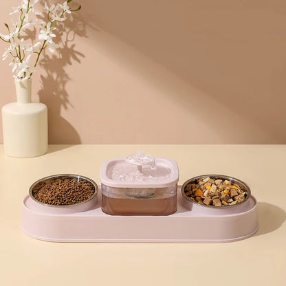 Cat Food Bowl Pet Automatic Feeder Water Dispenser Dog Cat Food Container Drinking Dish Anti Slip Double Bowl