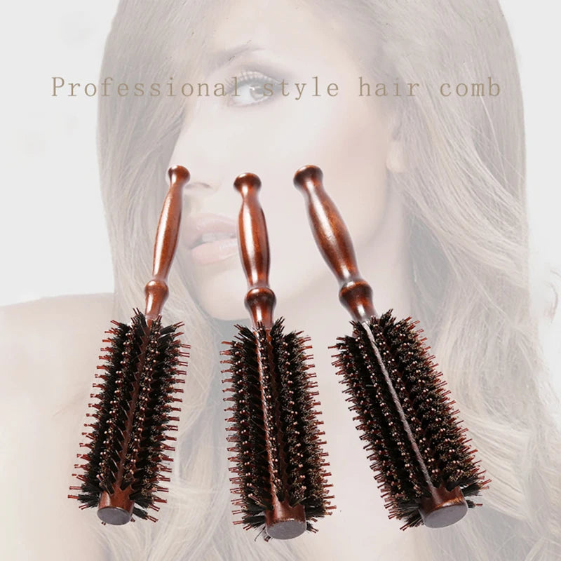 Wood Handle Round Rolling Brush Boar Bristle Nylon Hair Comb Anti Static Brush Straight Twill Hair Comb Hairdressing Tool