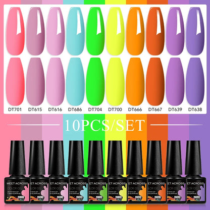 10PCS/Set 7.3ml Hot Pink Red Glitter Gel Nail Polish Soak Off Uv Led Nails Shine Finish For Diy Nail Art Manicure Nail Supplies