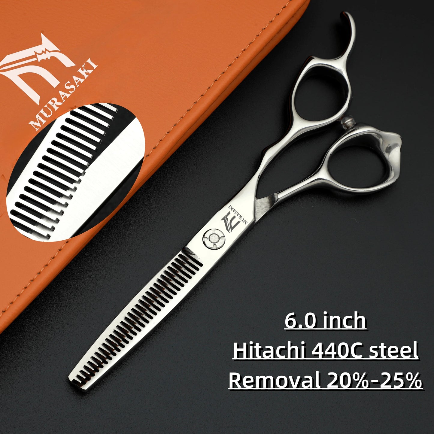 MURASAKI 6.0 inchhair thinning scissors，Professional Barber Accessories，Made by Hitachi 440C Steel，High-end Hair Cutting Tools