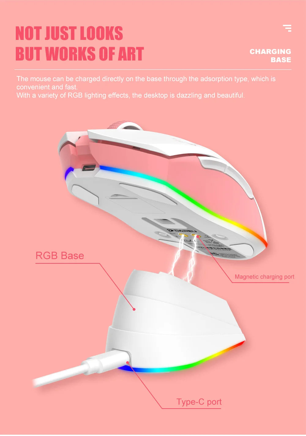 DAREU EM901X Wireless Mouse, 2.4G Wired Dual-mode Mouse, AIM-WL 12000 DPI RGB Magnetic Charging Dock Gaming Mouse for PC Gamer