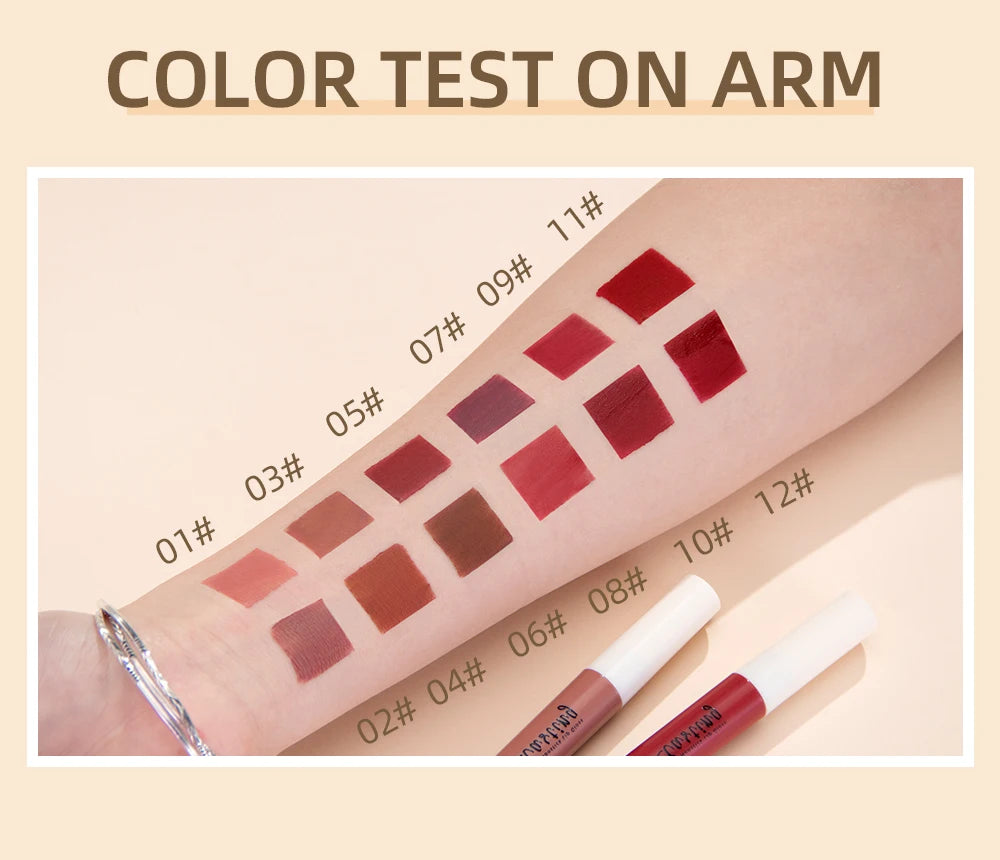 QIBEST Matte Liquid Lipstick Waterproof Long Lasting Velvet Lip Gloss Tint Tube Matte Nude Pigment Red Lipgloss Lips Makeup