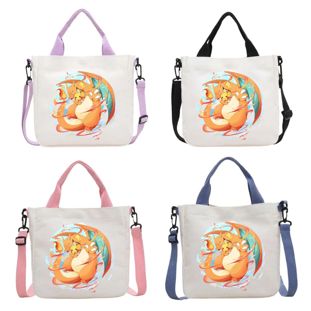 Anime Pokemon Pikachu Canvas Shoulder Bag Cute Cartoon Pattern Print Handbag Boys Girls Leisure Crossbody Bag Birthday Gift