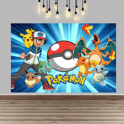 Pokemon Pikachu Backdrop Banner Cartoon Pocket Monster Theme Kids Birthday Party Decor Photography Photo Background Supplies