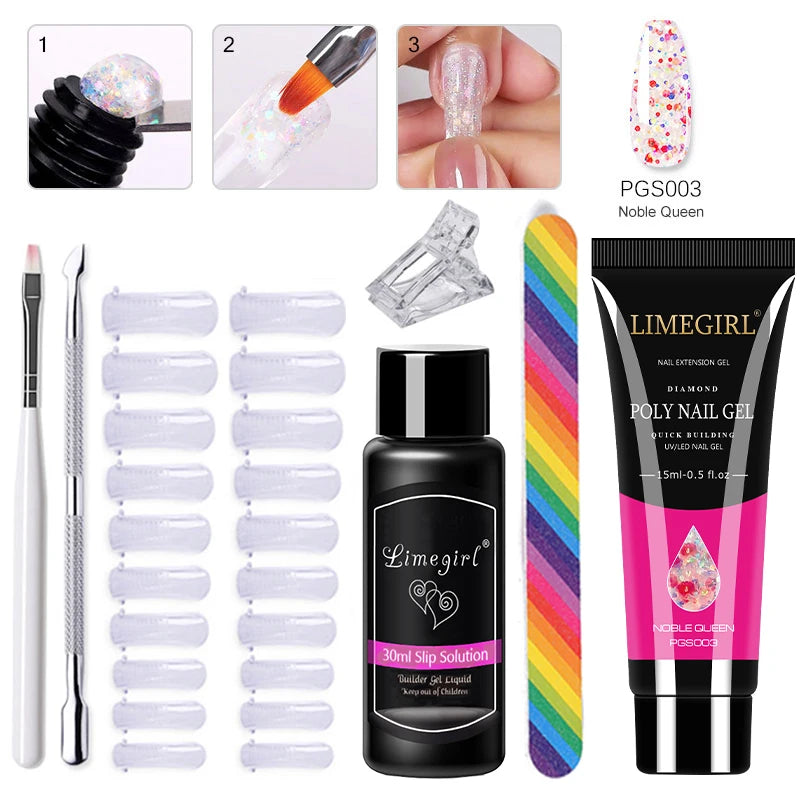 LIMEGIRL Set Poly Nail Gel for Extension Gel Set Manicure Acryl Gel Varnish Set 15ML Acrylic Liquid Nail Art Nail Kit UV Gel Kit
