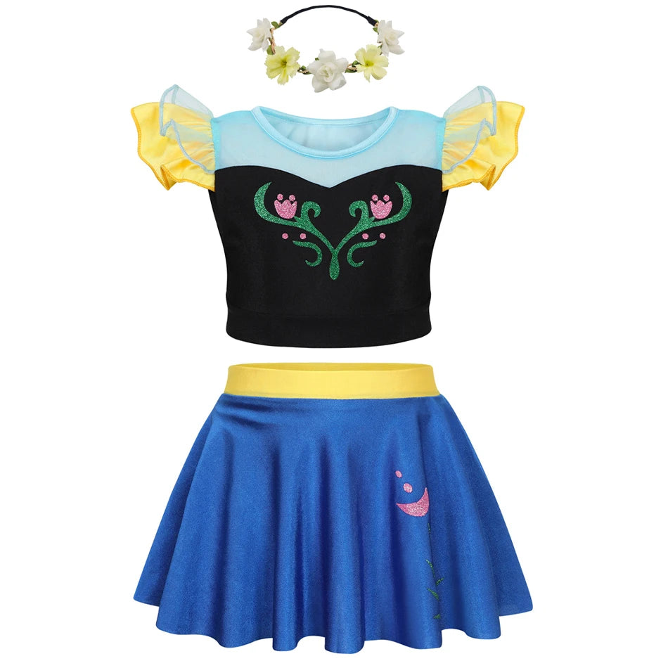 Girls Princess Swimsuit Cinderella Elsa Belle Rapunzel Cosplay Beachwear Kids Summer Fashion 2 Pcs Swimsuit Sets 2-9Yrs