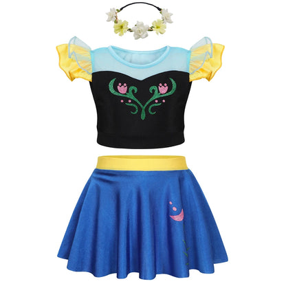 Girls Princess Swimsuit Cinderella Elsa Belle Rapunzel Cosplay Beachwear Kids Summer Fashion 2 Pcs Swimsuit Sets 2-9Yrs