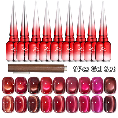 AS 9pcs Cat Eye Magnetic Moonlight Gel Nail Polish Set 15ml Sparkle White Silver Water Light Red UV Gel Nail Art Manicure Vernis