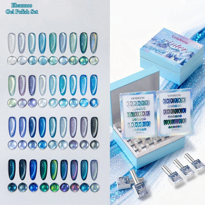 Cat Eye Gel Nail Polish 36 Colors Glacier & Island Blue Trendy Super Bright Glass Bead High Shine Long Lasting Soak Off UV LED