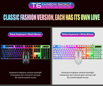 Colorful LED Backlit USB Keyboard and Mouse Combo, Comfortable Grip, Durable and Wear-Resistant. Suitable for Business, Office,