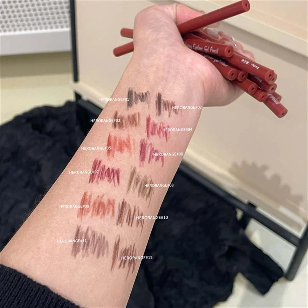 12 Colors Eyeliner Pencil Waterproof Long-lasting Orange Black Brown Easy Wearing Eyeshadow Contour Stick Lying silkworm Makeup