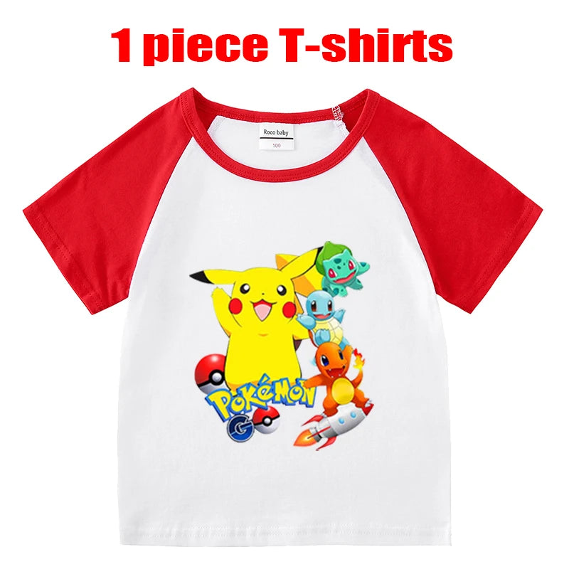 1/2 Pieces Pokemon Cartoon Tees For Boys Clothing Summer Children 100% cotton Short Sleeve T-shirts Printed T-shirt for girls