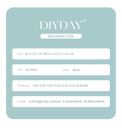 DIYDAY Individual Eyelash Extension Long Length Classic Lashes Extensions Trays Wholesale Matte Black Soft Mink Faux Eyelashes