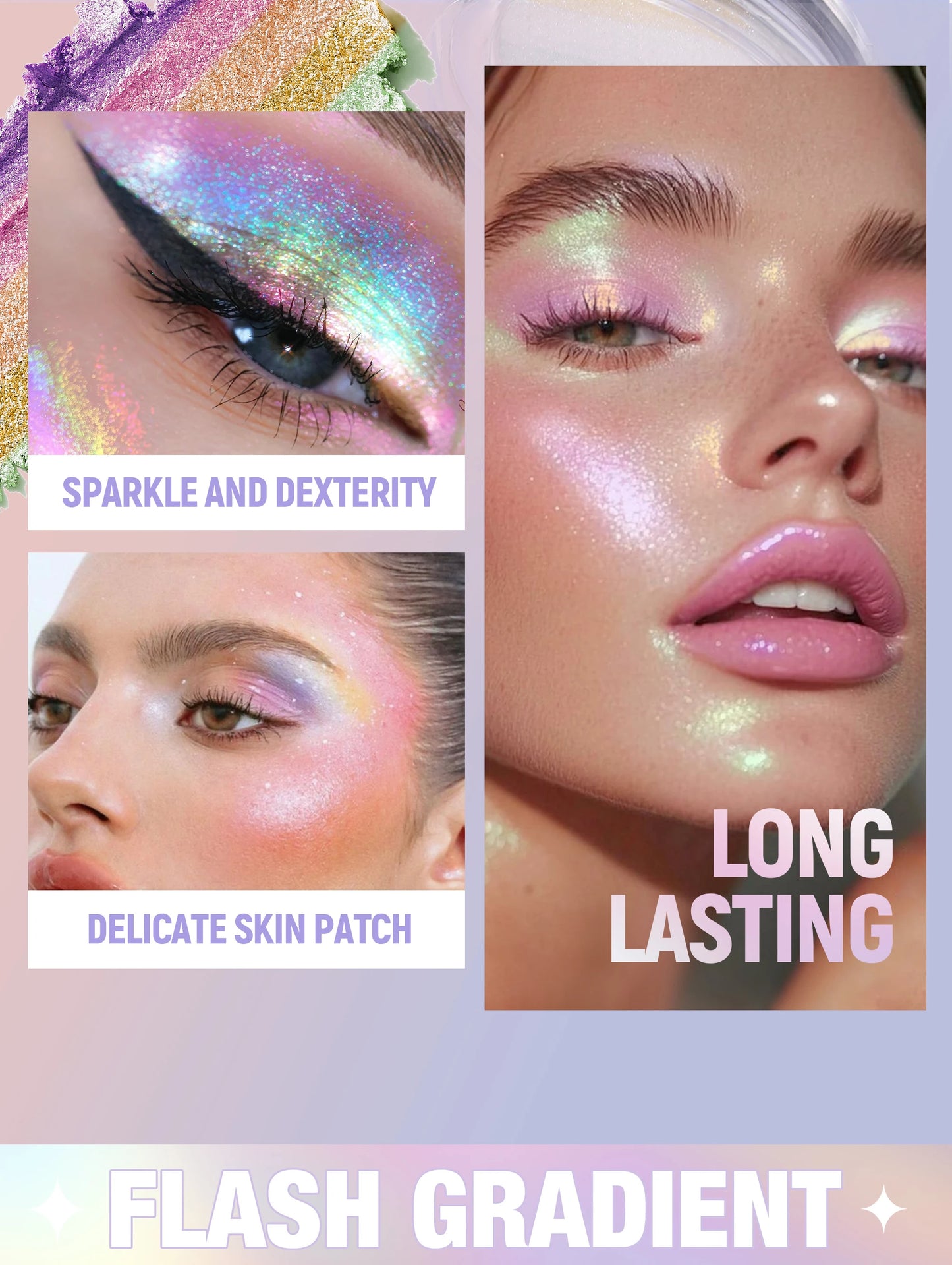Multipurpose Pressed Powder Eyeshadow Palette Waterproof Long Lasting Highly Pigmented Rainbow Highlighter Chameleon Makeup