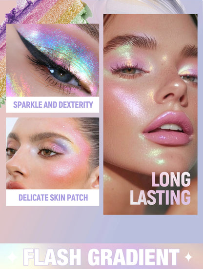 Multipurpose Pressed Powder Eyeshadow Palette Waterproof Long Lasting Highly Pigmented Rainbow Highlighter Chameleon Makeup