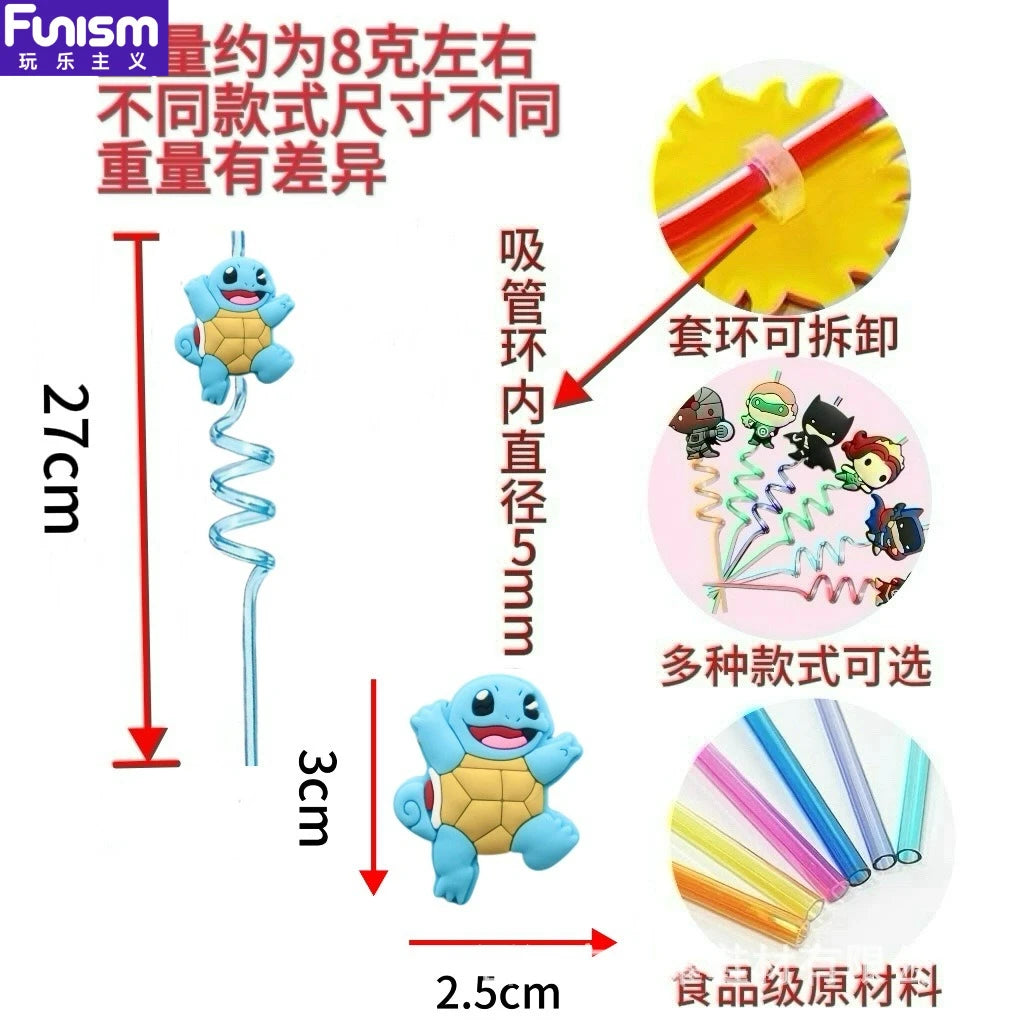 FUNISM Pikachu series cartoon creative spiral straws decorate party reusable colorful straws