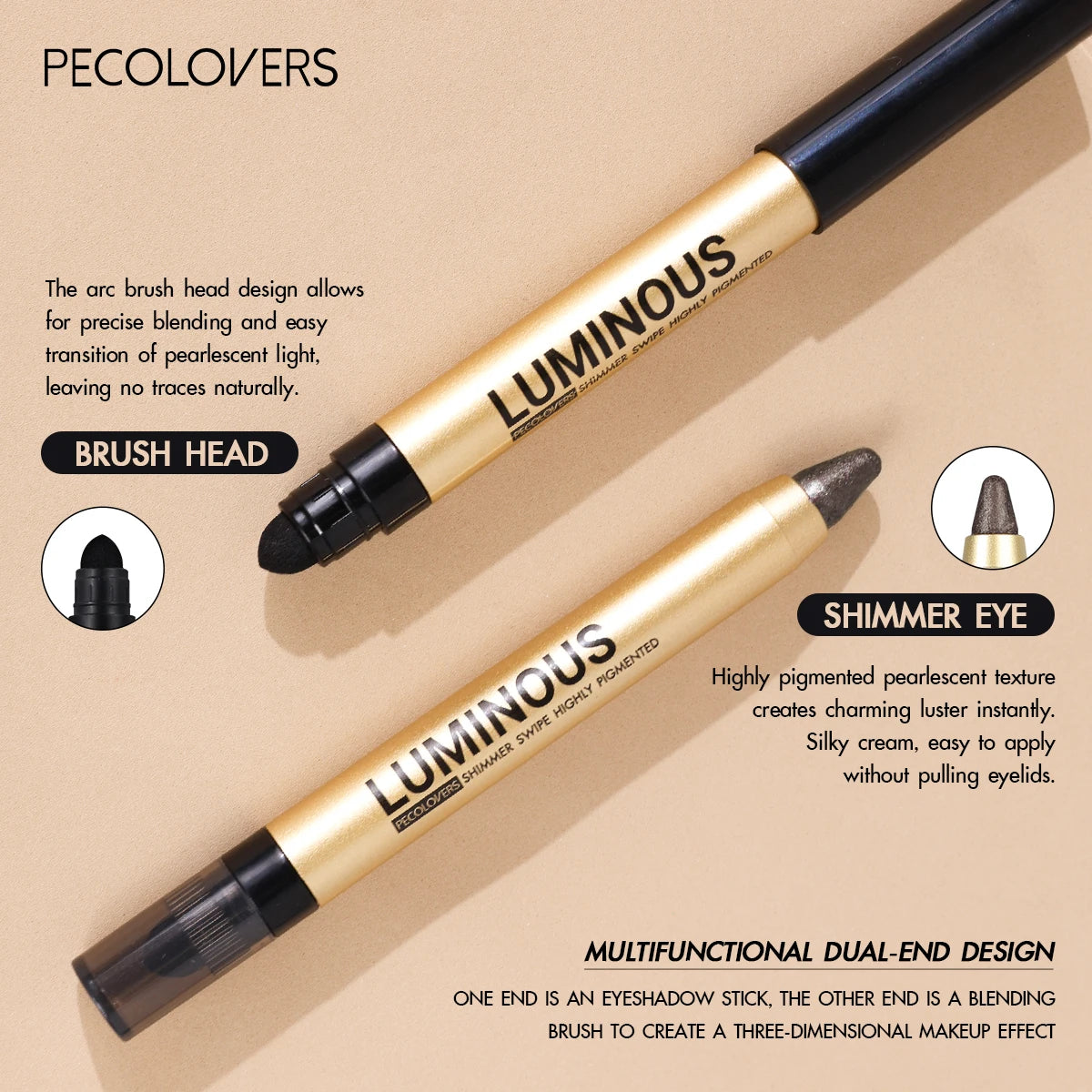 1PC Anti-smudge, Glitter and Matte Finish for Beginners, Vibrant Metallic, Silky, Double Headed Eye Shadow Stick for Bold Look