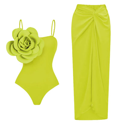 2024 Sexy Women's Swimsuit with Skirt One-Piece Swimwear Vintage Ruffle V Neck Cover Up Bikinis Set Beachwear Bathing Suit