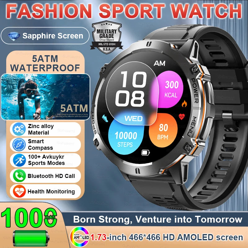 TANK X3 Smartwatch – GPS, BT Call, Compass & 5ATM Waterproof