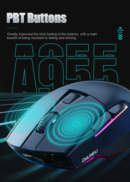 DAREU PC Gamer Mouse 12000DPI RGB Tri-mode Wireless Bluetooth Mice with Charging Dock AIM-WL Sensor for Laptop PC