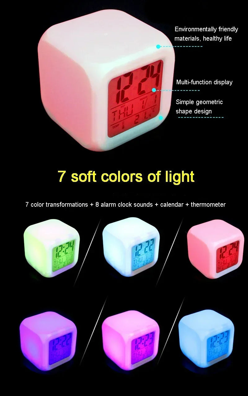 Anime Cartoon Pok é mon Cartoon Alarm Clock Creative Student 8x8x8cm LED Cube with Colorful Light Display Time Week Month