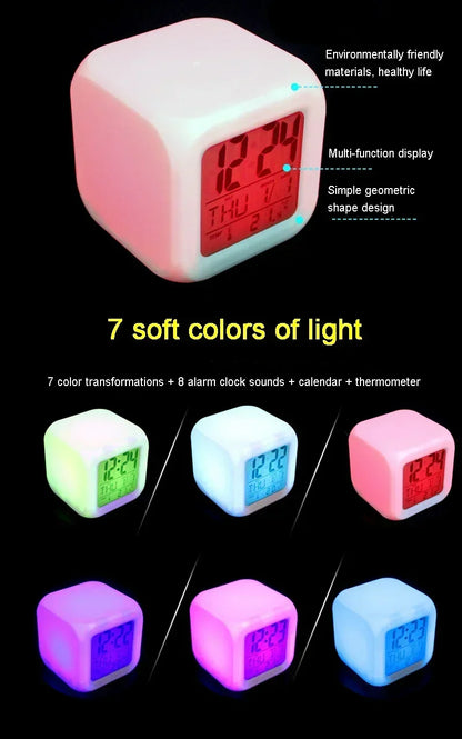 Anime Cartoon Pok é mon Cartoon Alarm Clock Creative Student 8x8x8cm LED Cube with Colorful Light Display Time Week Month