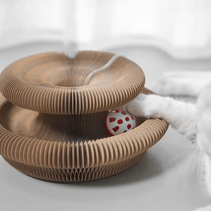 Foldable Cat Scratcher with Bell & Catnip - Multi-Level Cardboard Toy for Kittens, Durable Claw Sharpener