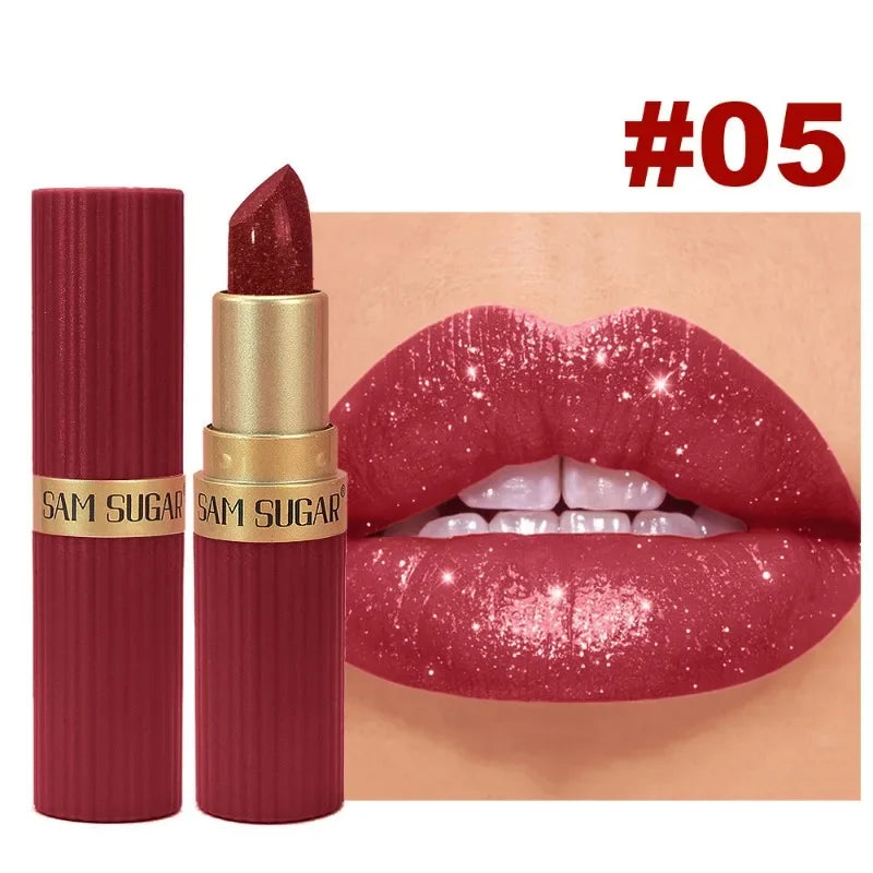Diamond Glitter Lipstick Moisturizing Lasting Pink Sparkling Waterproof Lip Gloss Metallic Sexy Lipstick Lip Tint Lips Makeup