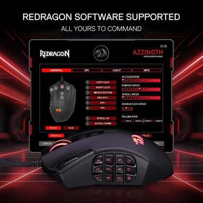 Redragon M921 MMO Gaming Mouse 12400 DPI High Precision Wired RGB Mice 18 Programmable Buttons, 12 Side Macro Keys
