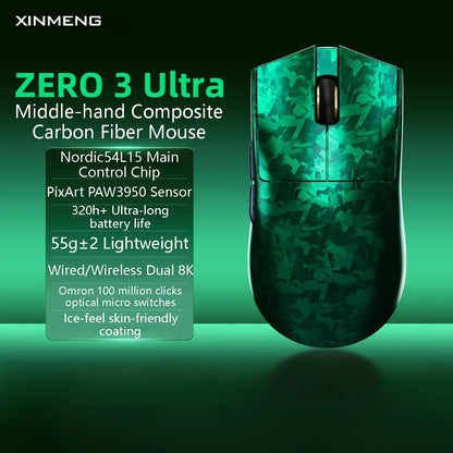 XINMENG ZERO 3 Gaming Mouse PAW3311/PAW3395/PAW3950 E-sport Sensor 1K/8K Polling Rate Carbon Fiber Case 500mAh Battery Wireless