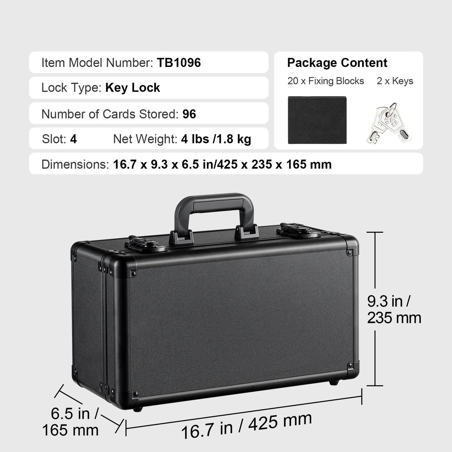 SucceBuy Graded Card Storage Box 4 Slots or 5Slots with Key Lock or Coded Lock Foam Dividers for 96/108/120/162 PSA Graded Cards